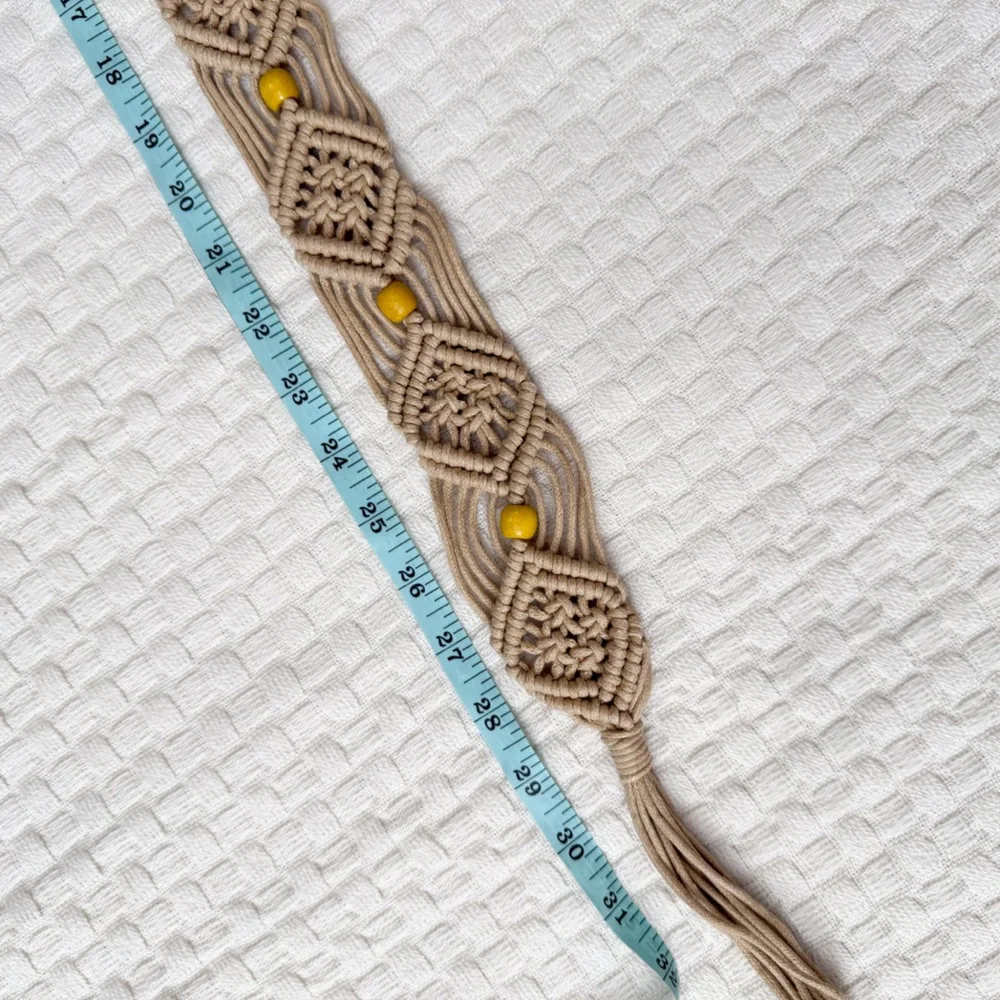 NWT Macrame Boho Woven Rattan Straw Rope Braid Waist Belt Khaki Tan